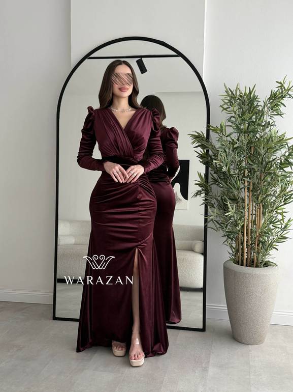 فستان سهرة مخمل بقصة خصر انيقة