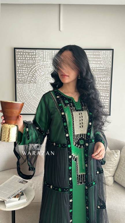 جلابية عسيري قطعتين تطريز كمبيوتر مع فصوص