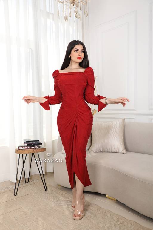 فستان سهرة ناعم ماسك جميل بقصة من الخصر