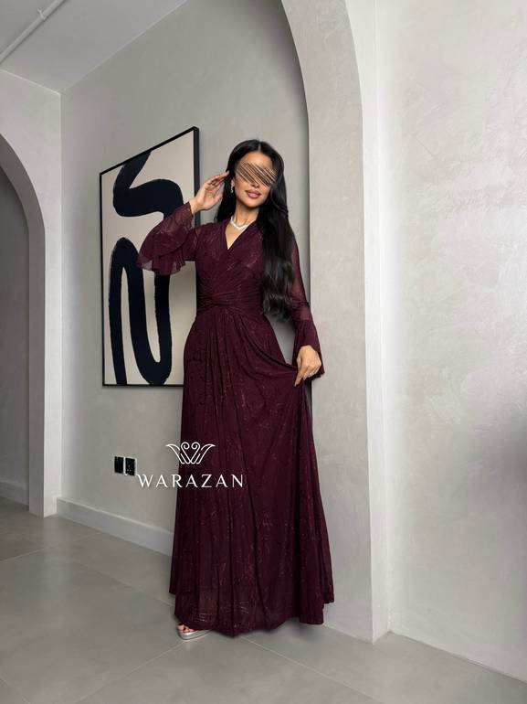 فستان سهرة بلمعة و بقصة من الخصر - برغندي - XXXL