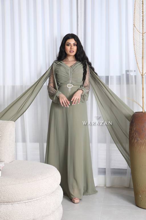فستان سهرة ناعم راقي بحزام من الخصر 