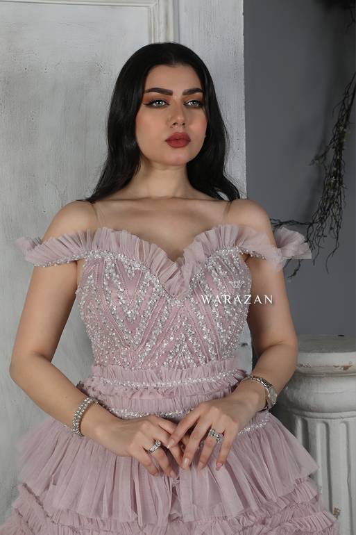 فستان سهرة ميدي تل لمعه 