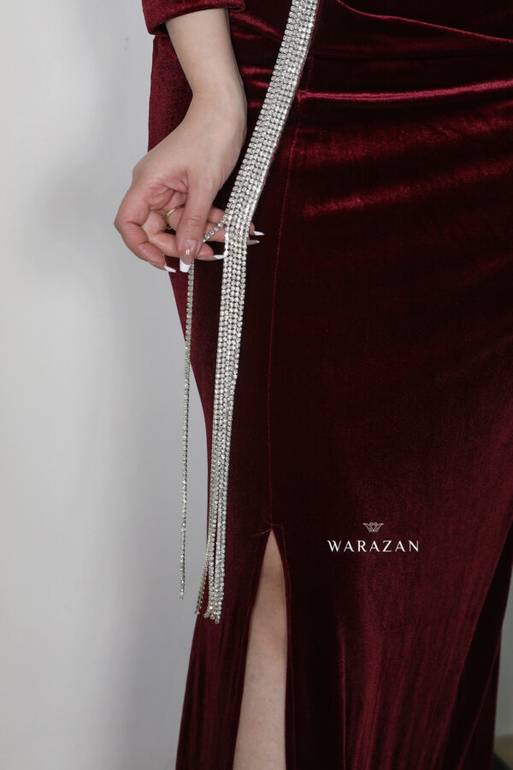 فستان سهرة طويل وناعم مخمل شتوي