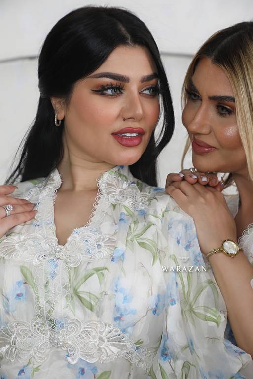 فستان طويل مشجر بلونين موف وسماوي للعيد