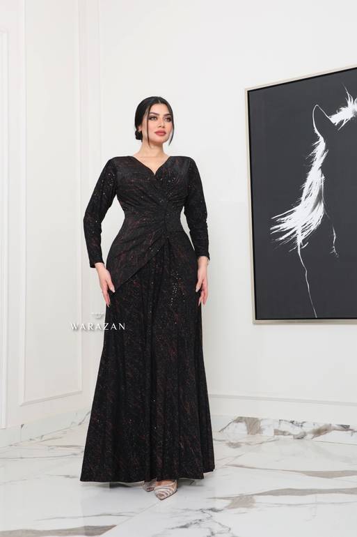 فستان سهرة ساتر بأكمام طويلة 