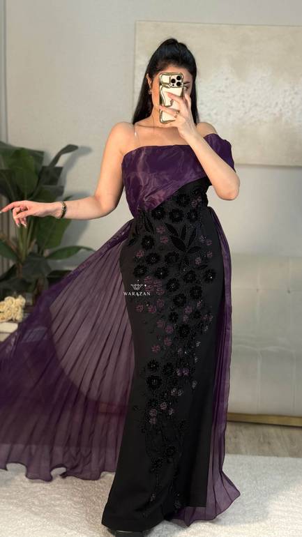 فستان سهرة بتدخيل ورود و كسرات 