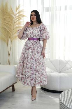 فستان مورد ميدي ب ربطة