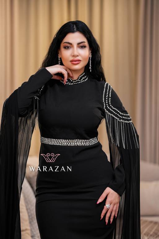 فستان سهرة ناعم ملكي بقصة أكمام طويلة  - 44 - اسود