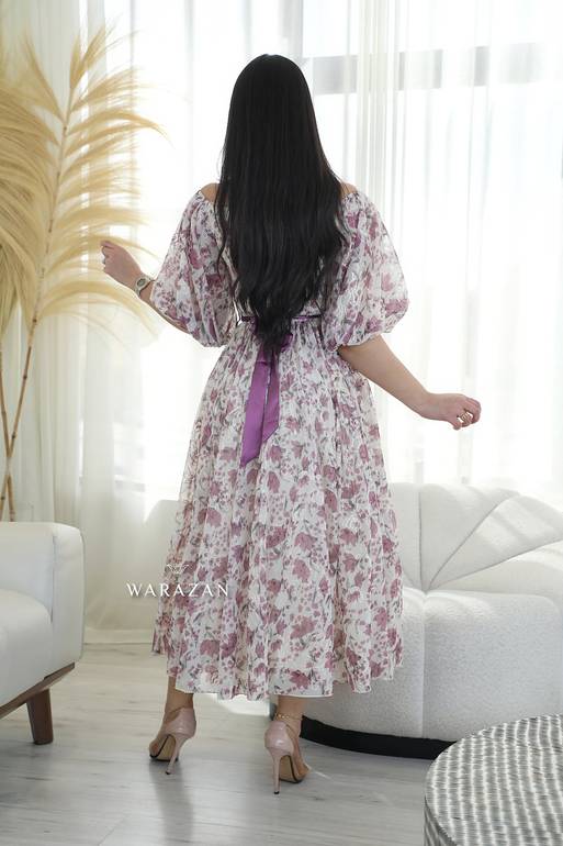 فستان مورد ميدي ب ربطة