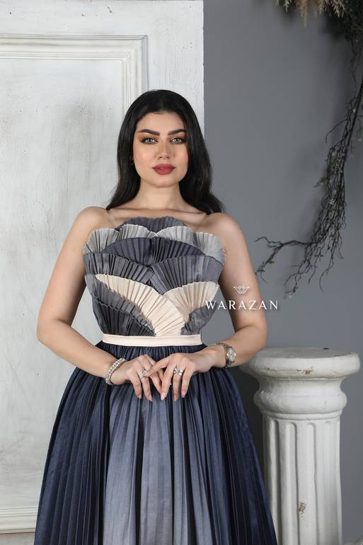 فستان سهرة طويل بلونين دبل كلوش 