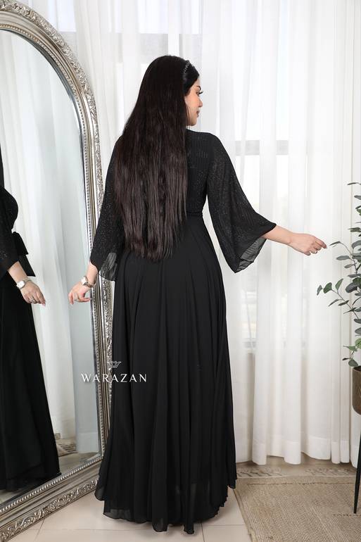 فستان سهرة بحزام من الخصر و بلمعة 