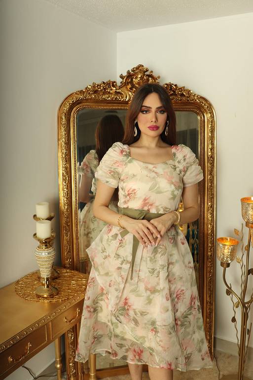 فستان اورجنزا برنت مشجر مع حزام