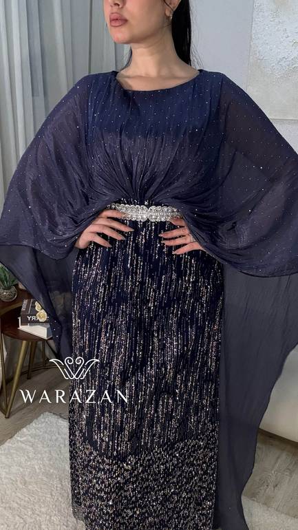 فستان سهرة انيق بحزام من الخصر