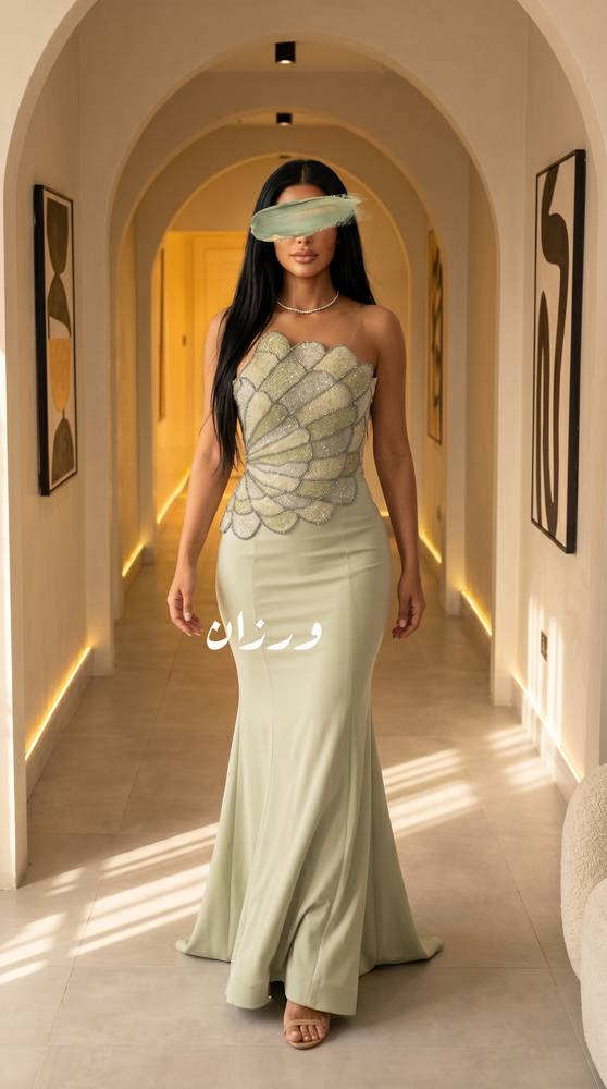 فستان كريب استريتش بشك يدوي الفاخر