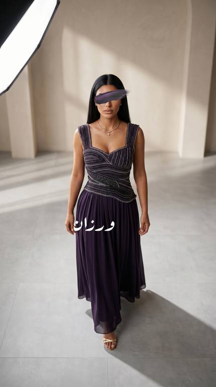 فستان شيفون ملكي بشك يدوي كلاسيكي
