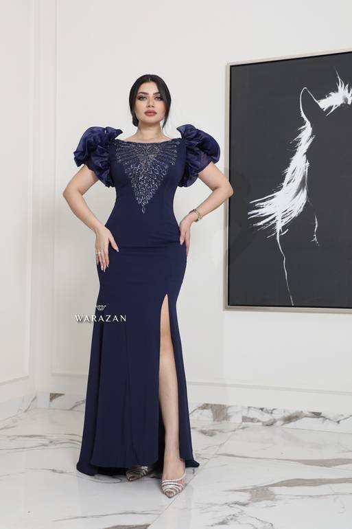 فستان سهرة ماسك بأكمام بف 