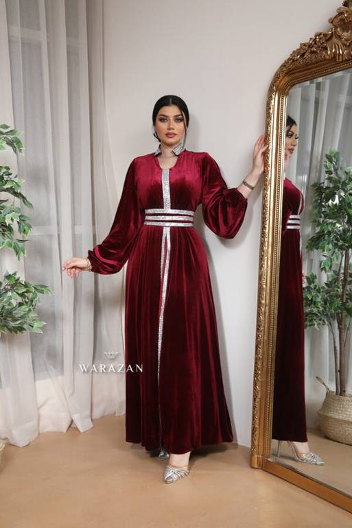 فستان مغربي مخمل سترس كامل للمناسبات