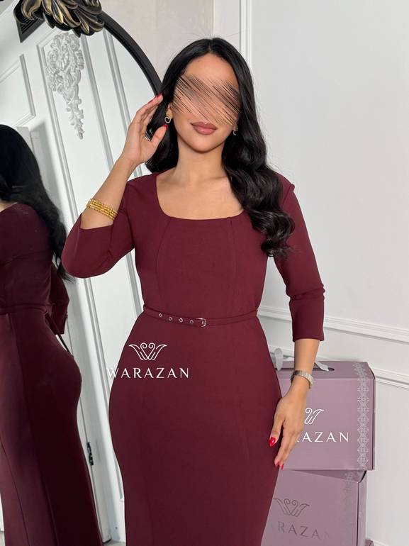 فستان ناعم مخصر بحزام 