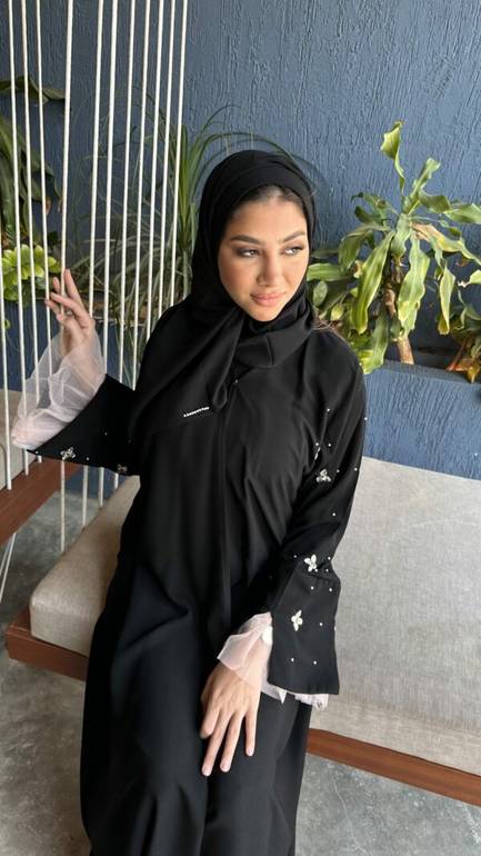 عباية مناسبات كلوش بكرستال بطول الكم وتدخيلة تل