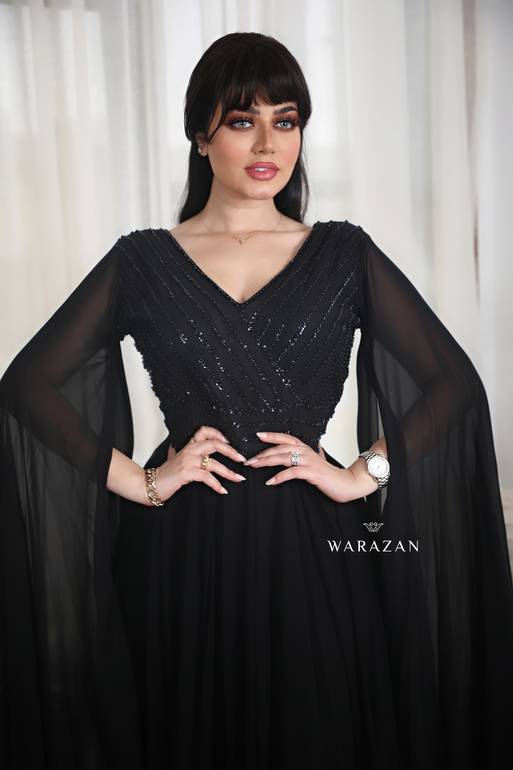 فستان سهرة شيفون ملكي بتطريز