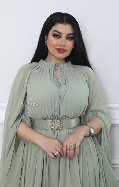 فستان ناعم مشجر شيفون راقي ستايل مختلف مع حزام 