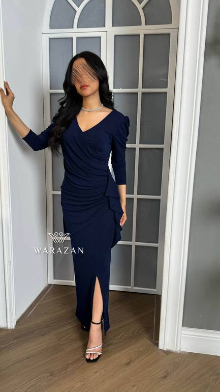 فستان سهرة ناعم ماسك أنيق أكمام طويلة 