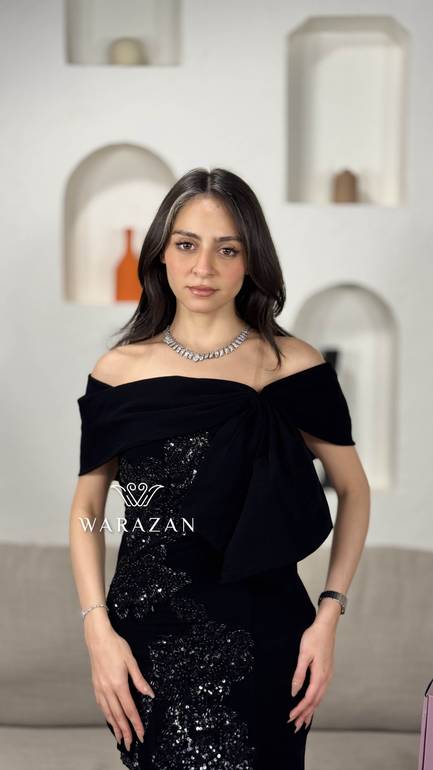 فستان سهره بتطريز كرستال اسود 