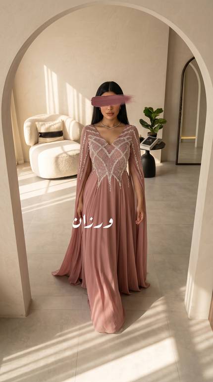 فستان سهرة طويل وناعم للمناسبات شيفون ملكي مع تطريز  