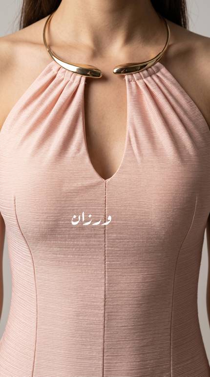 فستان ناعم وردي برقبة هالتر وتصميم انسيابي