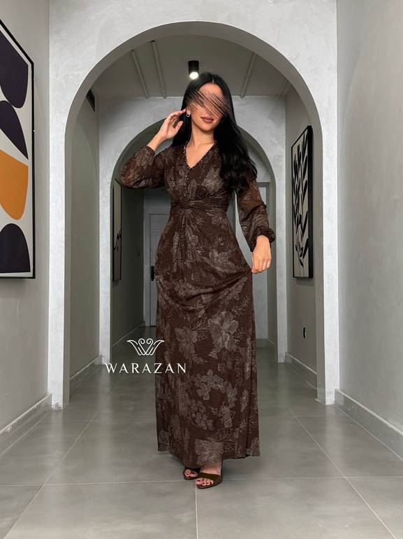 فستان مشجر طويل بقصة من الخصر