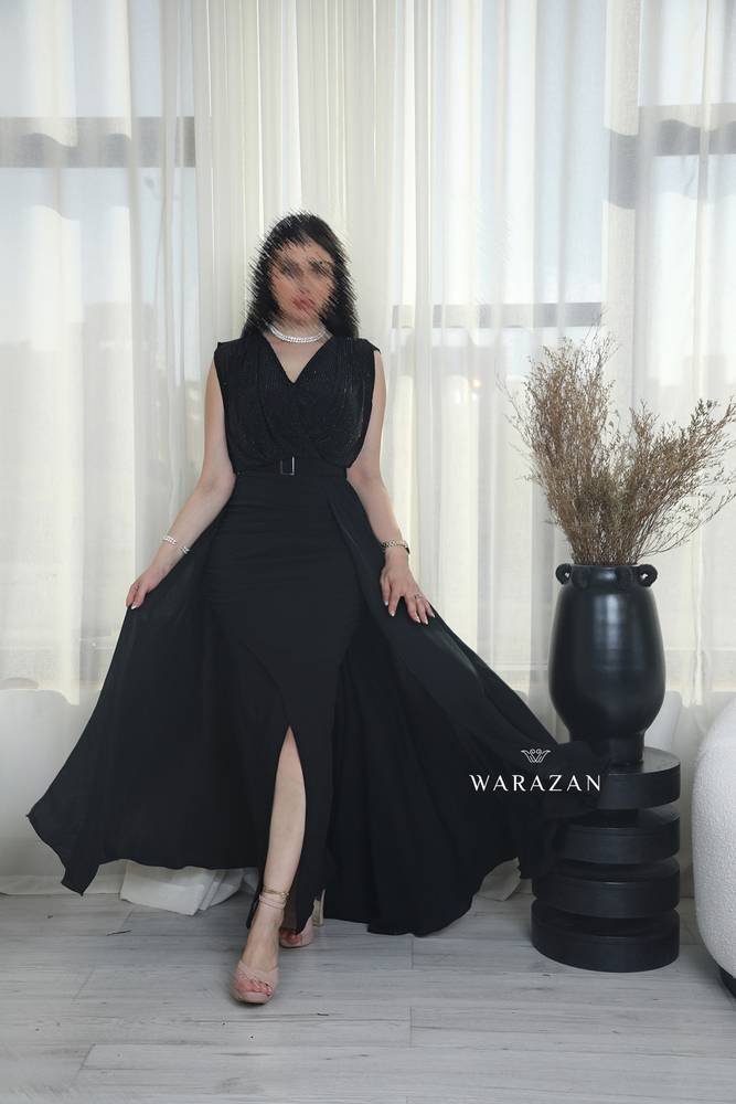 فستان سهرة أسود بـ حزام