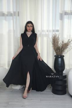 فستان سهرة أسود بـ حزام