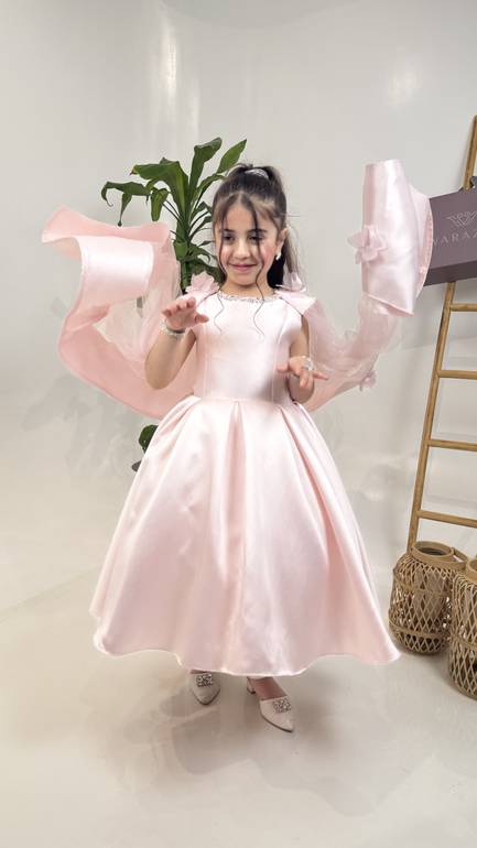 فستان سهرة بناتي بأكمام تل 