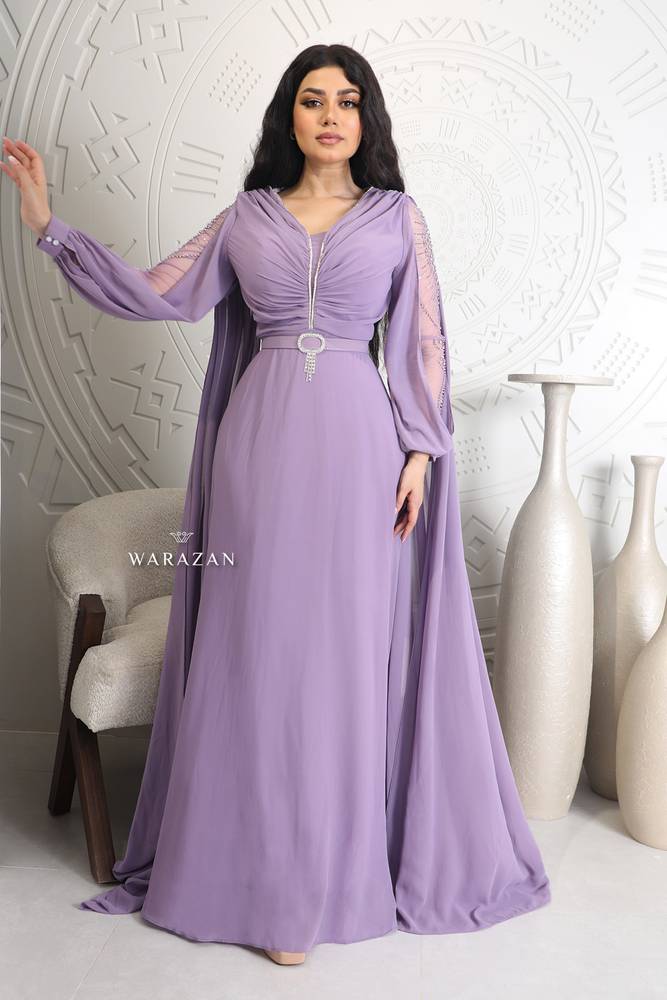 فستان سهرة ناعم راقي بحزام من الخصر 