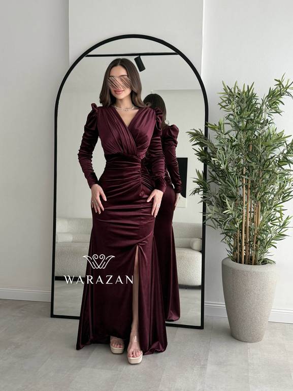 فستان سهرة مخمل بقصة خصر انيقة