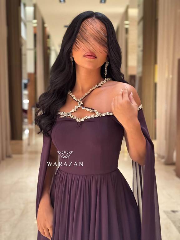 فستان سهرة شيفون باكمام طويله