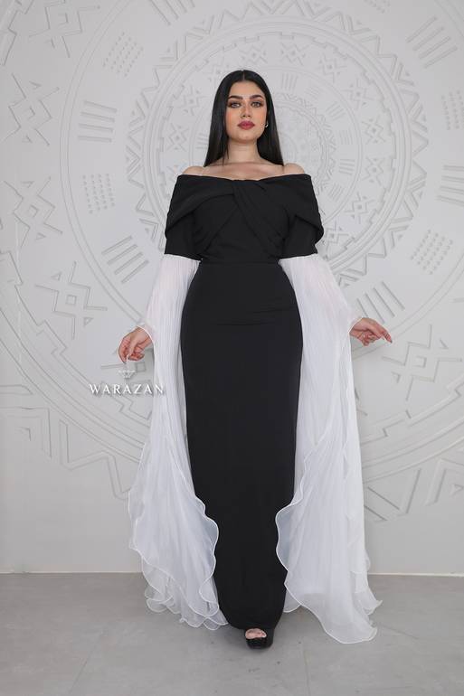 فستان سهرة طويل كريب مسك أكمام بيليسيه 