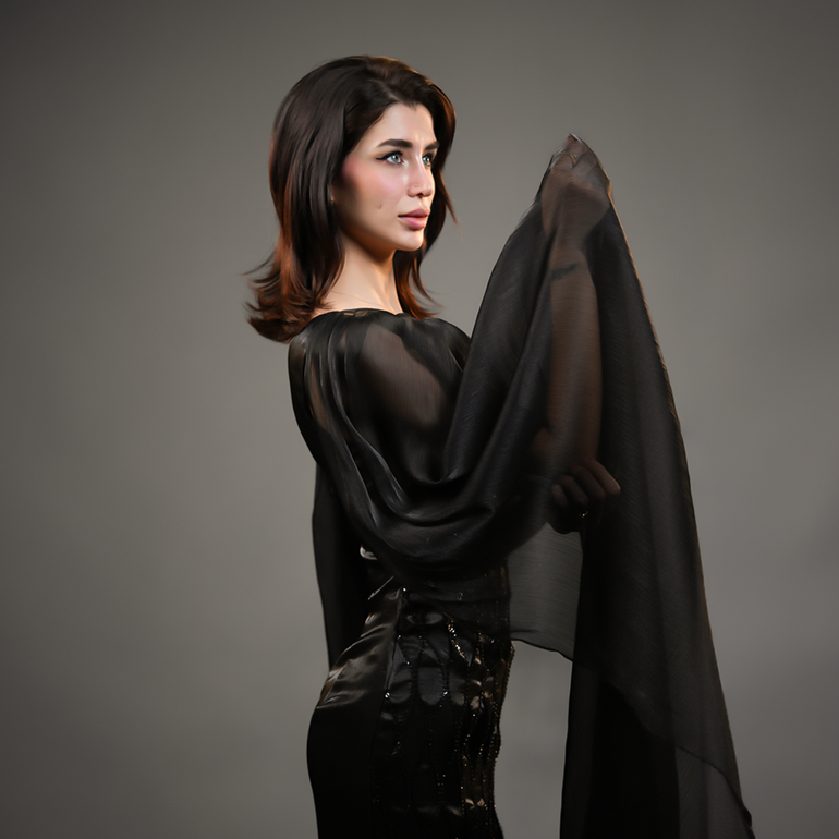 فستان سهرة طويل ماسك مع شال 