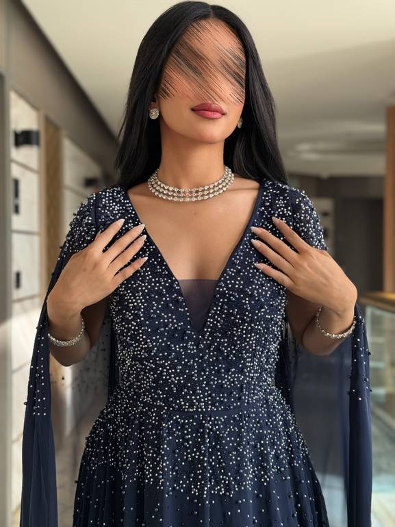 فستان سهرة شيفون باكمام طويله