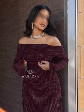 فستان سهره باكمام طويله وبلمعه 