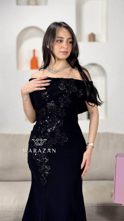 فستان سهره بتطريز كرستال اسود 