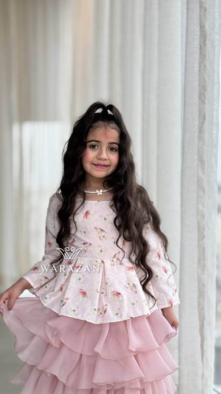 فستان بناتي مشجر انيق للعيد والمناسبات