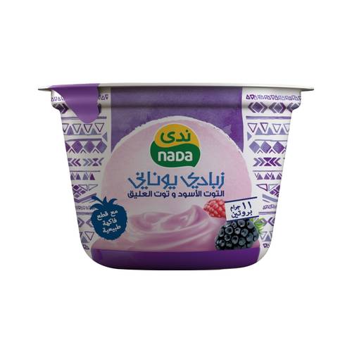 ندى زبادي يوناني التوت الأسود والتوت العليق 11غرام بروتين 160 جرام