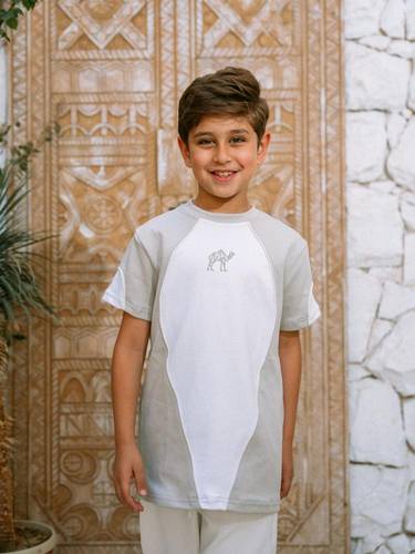 طقم تيشيرت للأطفال أبيض رمادي