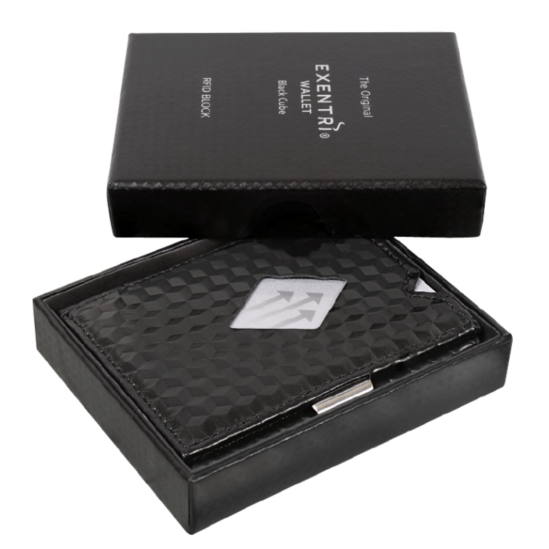 محفظة بطائق ونقود من exentri أسود بتصميم فايبر