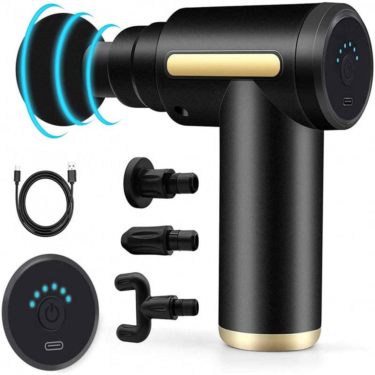جهاز مساج وتدليك العضلات بحجم صغير محمول بـ 6 سرعات أسود Mini Massage Gun Portable