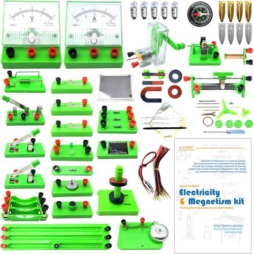 EUDAX School Physics Labs Basic Electricity and Magnetism-مجموعة بدء تعلم الدوائر الكهربائية بالمجال العلمي للفيزياء من سنتيكر ومجموعات التعليم للتجارب المغناطيسية والكهربائية الاساسية لمختبر العلوم للاطفال وطلاب المدارس والثانوية واستكشاف الكهرومغناطيسية