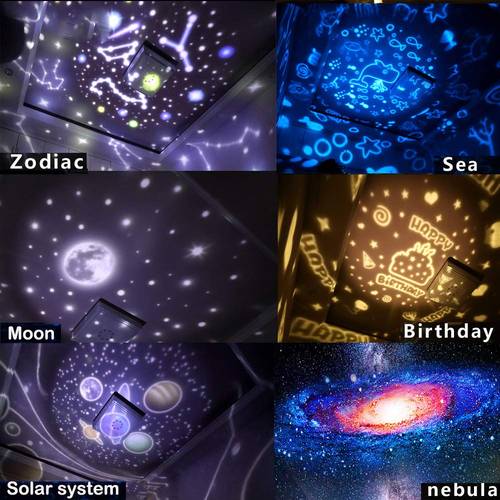 مصباح عرض للنجوم والأشكال بشكل جانبي وعلى شاشة / Star Light Projector with USB Cable, 360 Degree Rotation