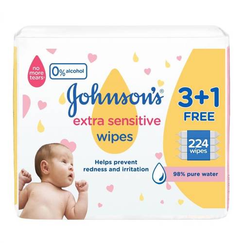 Johnson Baby Wipes Extra Sensitive (3+1)224Wipes