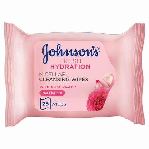 Johnson Face Wipes Fresh Hydration Rose Water 25Pcs(Pink)
